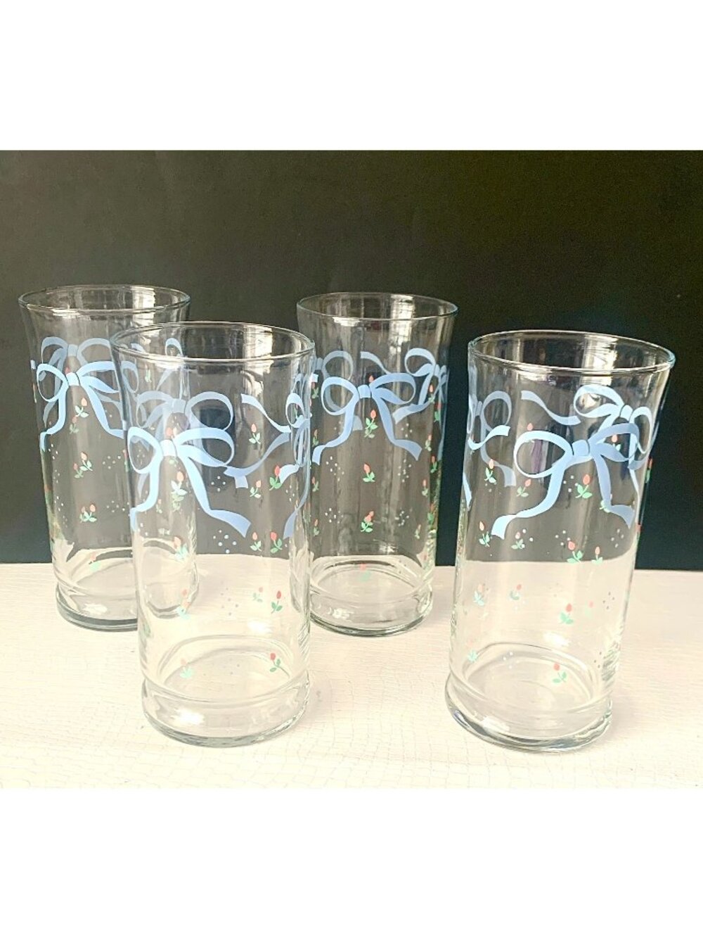 4 Vintage Libbey Blue Ribbon Retro Water Glasses Drinking Glass